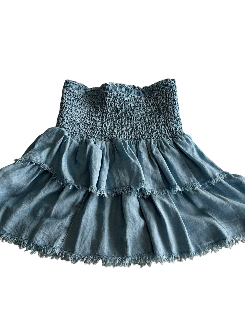 aerie Light Blue Smocked Tiered Mini Skirt